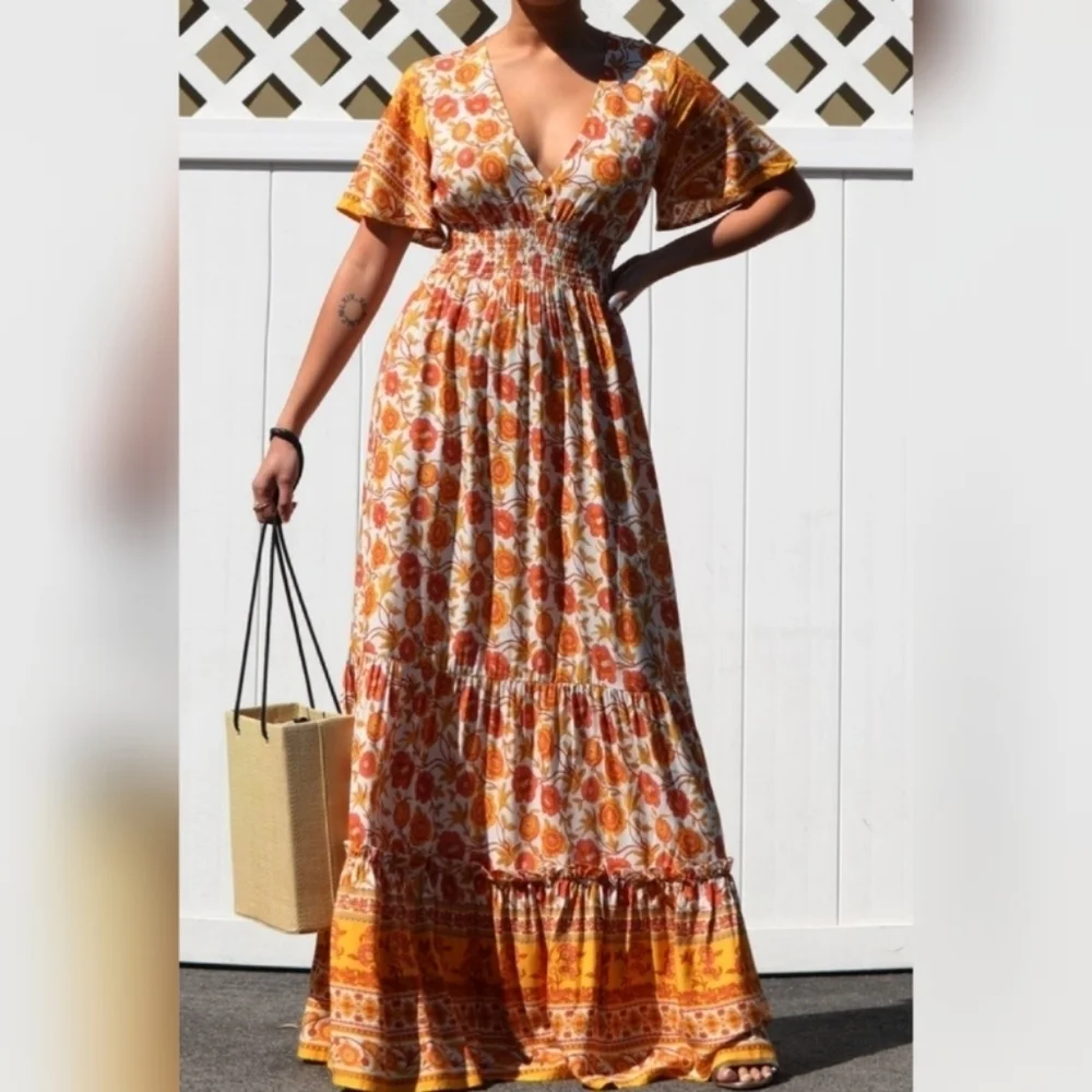 Nwt Paisley And Floral Border Printed Maxi Dress - Picture 3 of 4